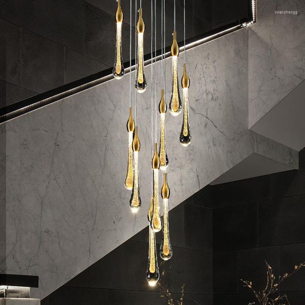 Lustres Cuivre Lumière Escalier De Luxe Lustre En Cristal Meteor Shower Spiral Duplex Floor