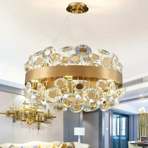 Kroonluchters Creatief ontwerp Kristallen kroonluchter Verlichting Moderne gouden luxe ronde hanger Lemp Woonkamer Home Decor Hangende lichtarmatuur