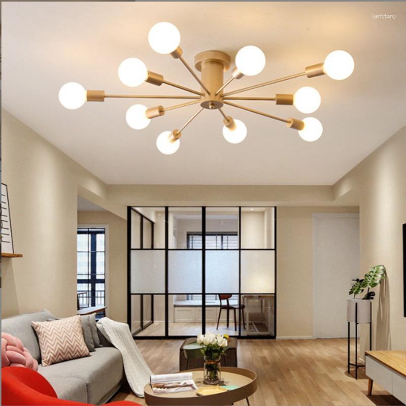 Lustres criativos E27 luz de teto moderna sala de estar interior com lâmpadas e lanternas simples quarto jantar estudo