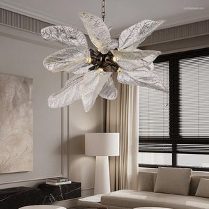 Lustres du lustre en r￩sine cr￩ative pour le salon chambre feuilles de cuivre suspendues lampe ￠ la maison ￩clairage luminaire art fleur pendentif