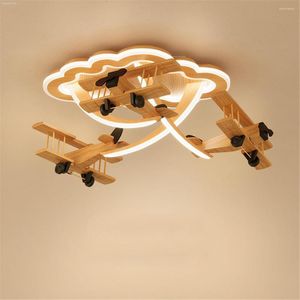 Lustres créatifs en bois avion dessin animé Led pour enfants étude chambre Restaurant décoration intérieur maison luminaires