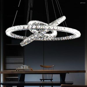 Lustres Lustre En Cristal 3 Anneau Suspendu Lumière K9 En Acier Inoxydable Cuisine Lustre 90-265 V Libre Réglable Luminaire