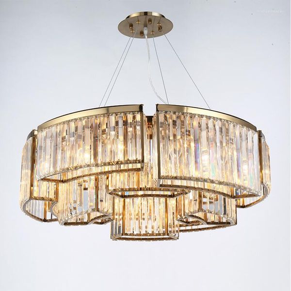 Lustres Lustre en cristal American Custom Light Round Luxury El Designer Gold LED Lights