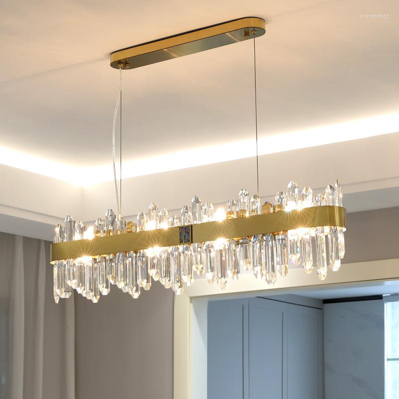 Kronleuchter Kristall-Kronleuchter für Esszimmer lange Pendelleuchte Kücheninsel LED Bar Wohnkultur Leuchte Moderner Luxus Glanz
