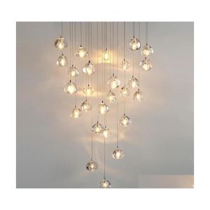 Lustres Lustre En Cristal Moderne Salon Lampe Suspendue Escalier Boule Lumières Cuisine Hall Led Éclairage Intérieur Drop Delivery Dhork