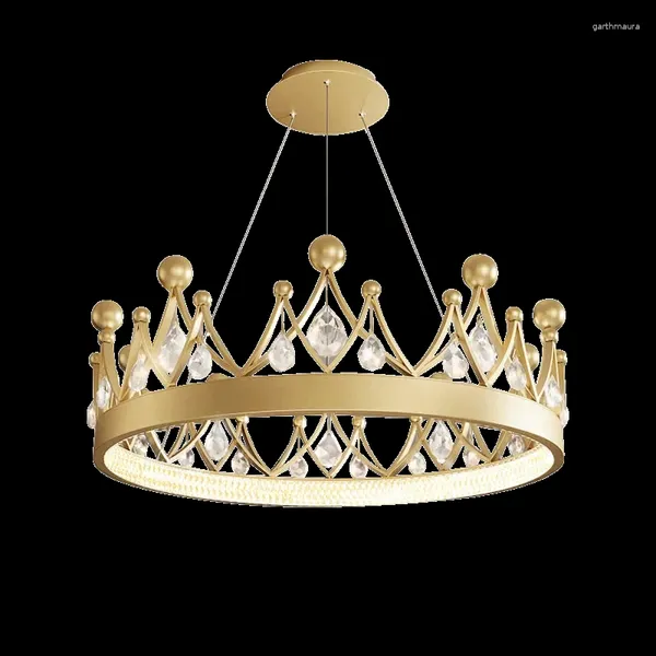 Lustres cristal couronne légère lampe de luxe princesse fille pour enfants chambre chaude LED Internet célébrité même style lustre de chambre à coucher