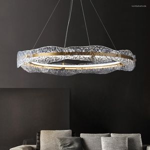 Lustres en verre cristal ondule LED Copper lustre pour salon salle ￠ manger cuisine chambre ronde design l￩ger suspendu