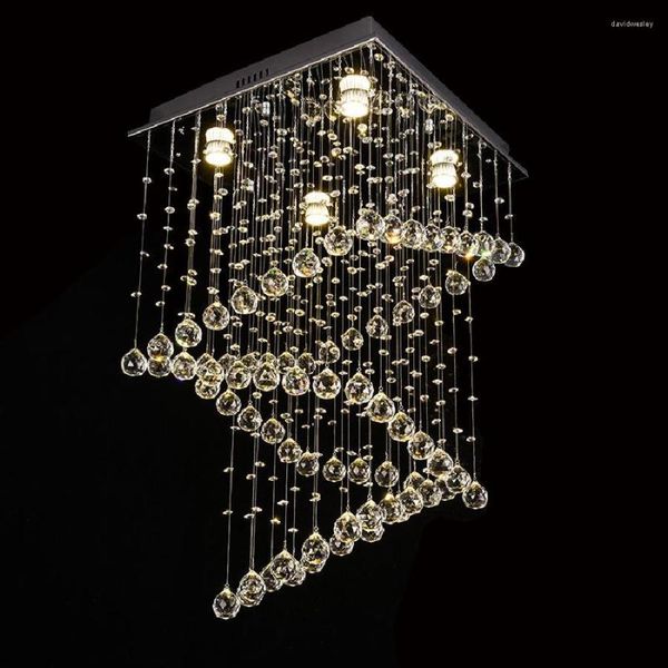 Lustres Cristal Luxe Carré LED Éclairage Moderne Décoration De La Maison Grande Lampe Suspendue Pour Salon Restaurant Villa Escaliers