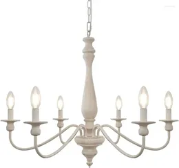 Lustres Cunfash Antique blanc ferme lustre 6 lumières 28 '' pays français pour salle à manger luminaire bois rustique