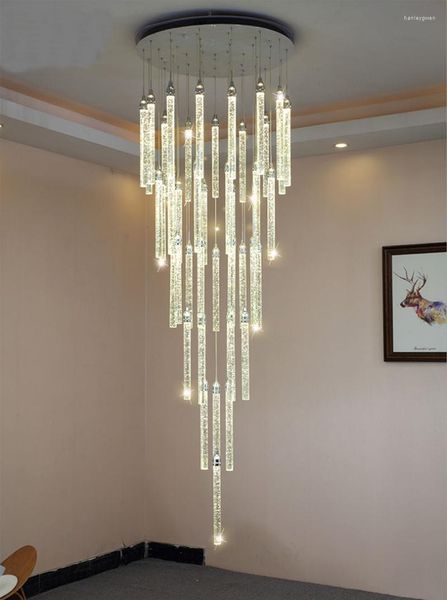 Lustres personnalisé moderne luxe escalier suspendu lampe cristal pendentif lumières pour hall Design Style lustre escalier éclairage
