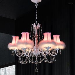 Kroonluchters op maat gemaakte Koreaanse kroonluchter verlichting Luster Cristal kinderkamerlamp Noordelijke stijl roze slaapkamer decoratie licht