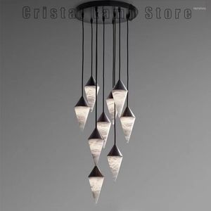 Lustres personnalisés Design moderne cône albâtre suspendu linéaire suspension lampe salle à manger salon lustre magasin Bar