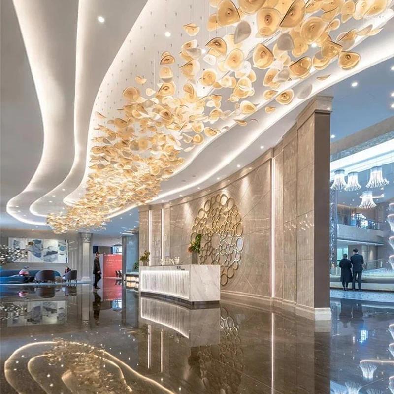 Żyrandole spersonalizowany dział sprzedaż piasek Lotus żyrandol duży el lobby bankietowe szklane lampy dekoracyjne płatki
