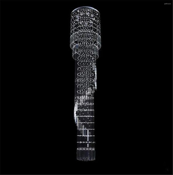 Lustres D60 H250cm Long Escalier En Colimaçon Lumière Grand LED Lustre En Cristal Lampe El Lobby Lumières Escalier Luminaire