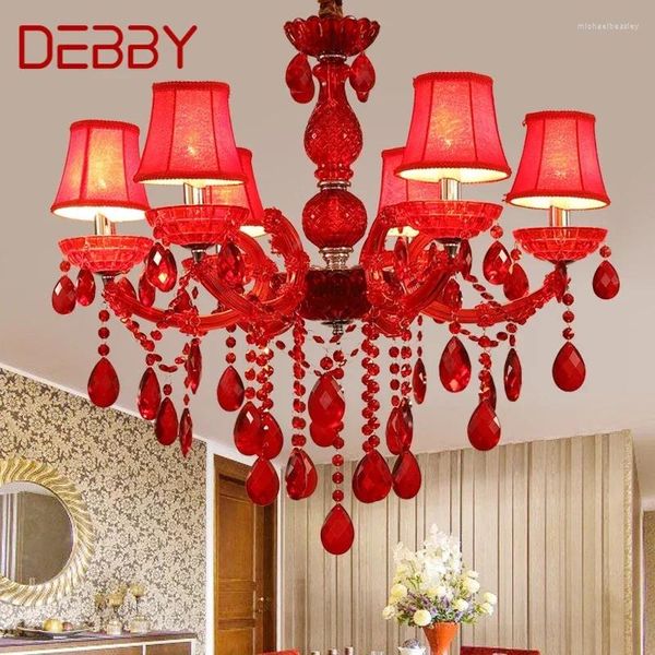 Lustres DEBBY Style européen lampe pendante en cristal bougie rouge luxueux salon Restaurant chambre Villaex bâtiment lustre