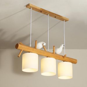 Lustres décoratifs nordiques lampes suspendues en verre lampe suspendue salle à manger enfants chambre Restaurant créatif animaux oiseaux bois éclairage