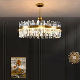 Candelabros de techo de cristal de lujo, candelabro nórdico de luz Simple, colgante redondo de lujo para Villa, lámparas de comedor para sala de estar