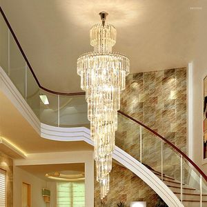 Lustres Design Grands plafonds hauts décoratifs Salon Chrome Lampe à suspension Escalier en colimaçon Lustre en cristal de luxe moderne