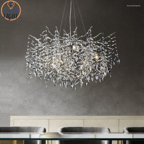 Lustres Designer Cristal Chrome Lustre Argent Or Suspension Lumière De Luxe Villa Salon Salle À Manger Lampe Arbre Branche LED