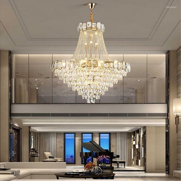 Lustres Dimmable LED Lampe Suspendue Cristal Luminaire Hall Décor Lustre Or Lustre De Luxe Appareil Ménager Villa