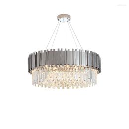 Lustres Dimmable LED Postmoderne Argent Cristal Desinger Lustre Éclairage Suspension Luminaire Lampen Lustre Pour Salle À Manger Foyer