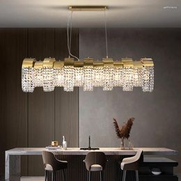 Lustres Salle à manger Lustre Moderne Luxe Creative Art Design Lumière Cuisine Île Lampe Suspendue En Acier Inoxydable Rectangle