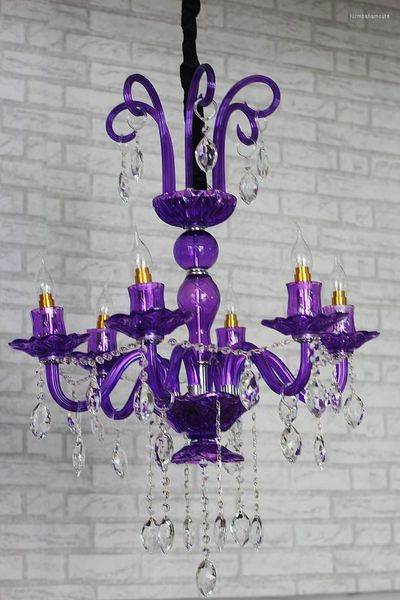 Lustres salle à manger violet cristal éclairage mariage lustre Led candélabre pour café Bar enfant moderne lumière quotidienne