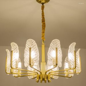 Lustres Dressing Vintage Lustre En Laiton Candélabre Lampe En Verre Dépoli Feuille Abat-Jour E14 Led Luminaire Éclairage Maison