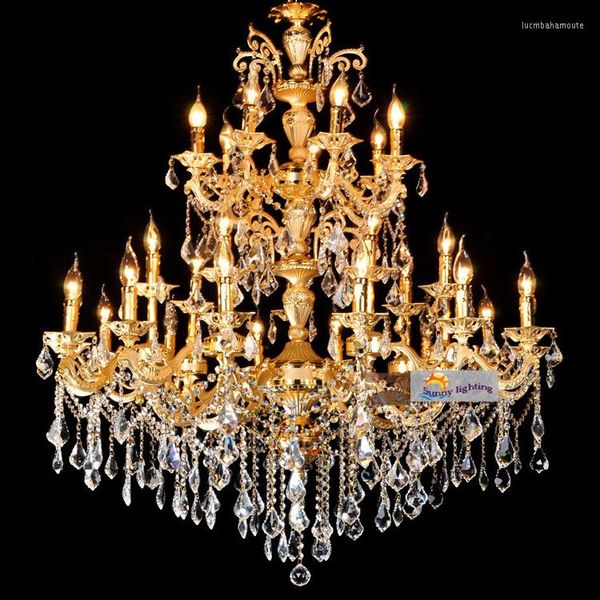 Candelabros El Hall, candelabro grande de oro, lámparas colgantes de cristal para Penthouse Foyer, accesorios grandes, lámpara colgante larga
