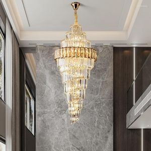 Lustres El Lobby Lustre En Cristal Escalier Décor Moderne Lampe De Luxe Cristal Éclairage Intérieur Grand Pour Hauts Plafonds