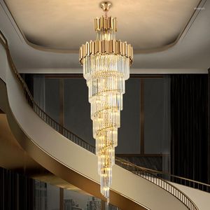 Lustres El Théâtre Villa Grand Lustre Éclairage De Luxe En Acier Inoxydable Multicouche Top Longue Lampe En Cristal Salon Lustres