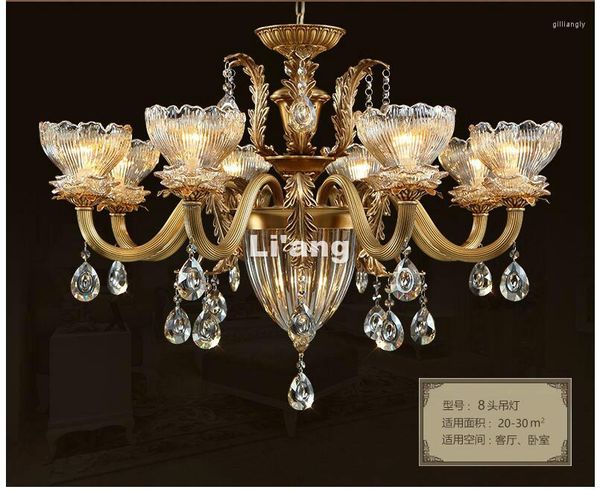 Lustres luminaire en laiton européen luminaire de lustre e14 pendentif antique lampe à cristal cuivre vintage lustres éclairage d