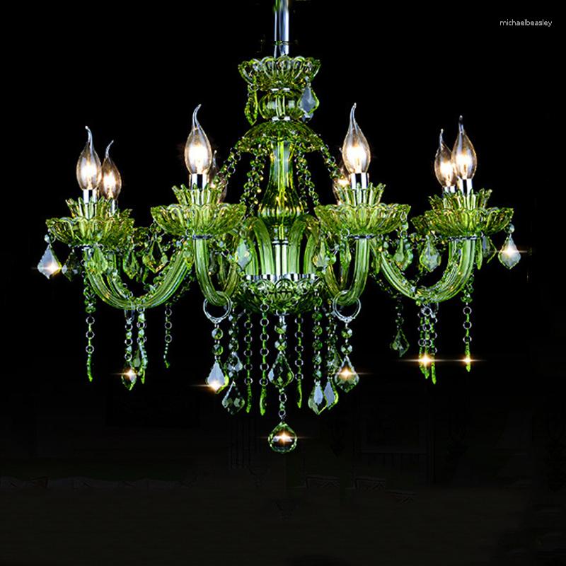 Chandeliers European Green Crystal Living Room Bedroom Candle Chandelier Restaurant Cafe El Lobby Ceiling Decoration E14 Pendent Lights