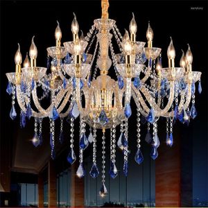 Lustres de luxe européen lustre en cristal bleu salon salle à manger chambre bougie LED méditerranéenne