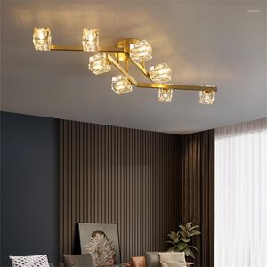 Kroonluchters Europese luxe kroonluchter Led G9 vierkante K9 Crystal Lampshade Livingroom Studie appartement Alle koper creatieve decoratieve hanglamp