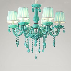 Kroonluchters Europeaan Makaron Blue Children's Room Crystal Chandelier Internet Cafe Thema Pendent Lamp Kindergarten Decoratief licht