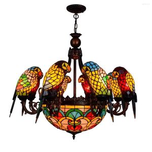 Kroonluchters Europese stijl Creative Classic Parrot Bird Decoratieve lamp glas in lood gekleurde woonkamer eetkamer slaapkamer