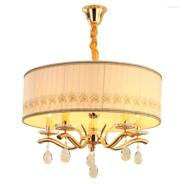 Lustres Lustre en cristal de style européen Dia 60 cm abat-jour en tissu pendentif moderne en fer forgé pour les lumières de la chambre à coucher de la salle à manger