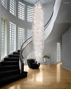 Kroonluchters Europese stijl Handgeblazen glas Classic Pure White Long Pillar Lightings voor Trap Lobby El Villa Wedding