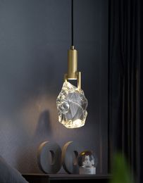 Moderne minimalistische luxe Volledig koper restaurant Kroonluchter met kristal voor slaapkamer Bedide Lamp Creatieve Decoratieve hanglamp met verstelbare koord