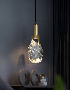 Moderne minimalistische luxe Volledig koper restaurant Kroonluchter met kristal voor slaapkamer Bedide Lamp Creatieve Decoratieve hanglamp met verstelbare koord