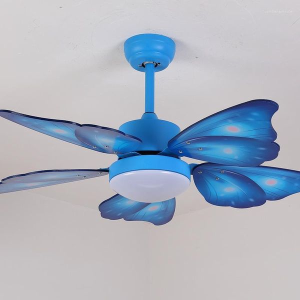 Candelabros Ventilador Lámpara Jardín de infantes Dormitorio infantil Comedor Araña con control remoto Led Techo eléctrico invisible Azul