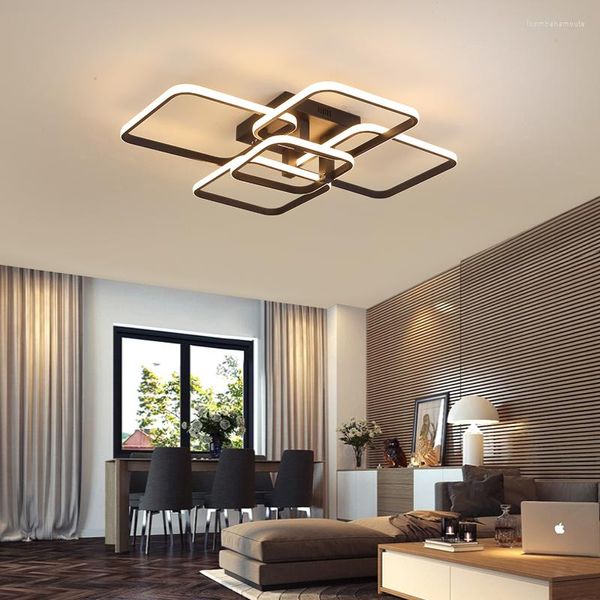 Lustres FANPINFANDO Moderne Led Pour Salon Chambre Blanc/Noir Rectangle Acrylique Aluminium Cuisine Plafond