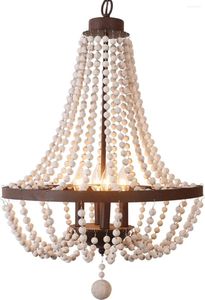 Lustres Lustre en perles de bois de ferme, éclairage de perles à 4 lumières, luminaire de plafond Boho pour îlot de cuisine