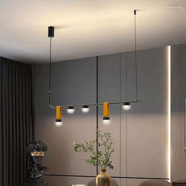 Candelabros FKL Nordic Modern Long Black Chandelier Simple Island Lámpara de mesa Luz LED de lujo Restaurante Bar