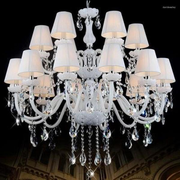 Lustres Foyer Lustre Blanc Lampe En Verre Avec Abat-jour En Tissu Pour Villa Hall Salon El Luminaires Église LED Suspendus