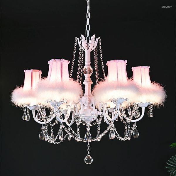 Lustres français chambre d'enfants lustre éclairage Restaurant LED suspension suspension chaud rose fille chambre cristal