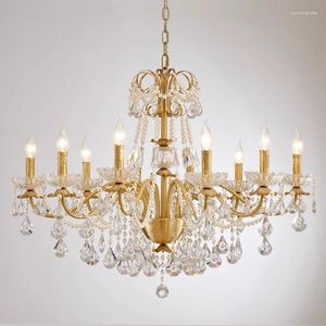 Lustres Cuivre français K9 lustre en cristal Decora grande bougie Style chambre salon rétro Villa lampe suspendue luminaire décoratif