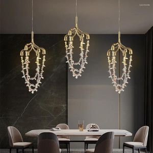 Lustres en cristal français pendentif pendant cuivre salle à manger chambre lustre LED nordique léger décoration de maison luxe