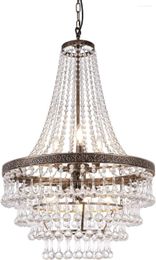 Lustres Lustre en cristal Empire français, éclairage suspendu en Bronze Antique à 6 lumières pour Foyer de campagne, 22 "Dia X 35" H